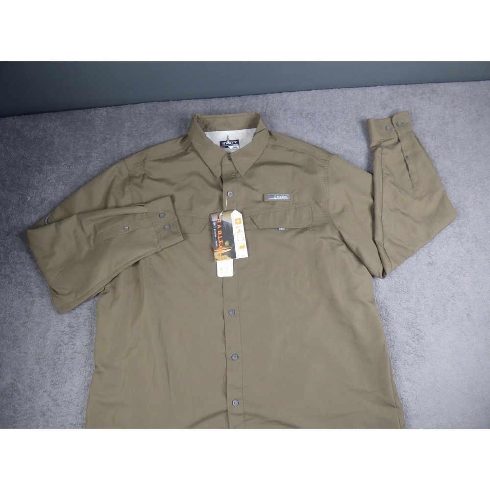 Habit Outdoors Mens XL Fishing Shirt Long Sleeve UPF 40+ Crocodile Green TS1156